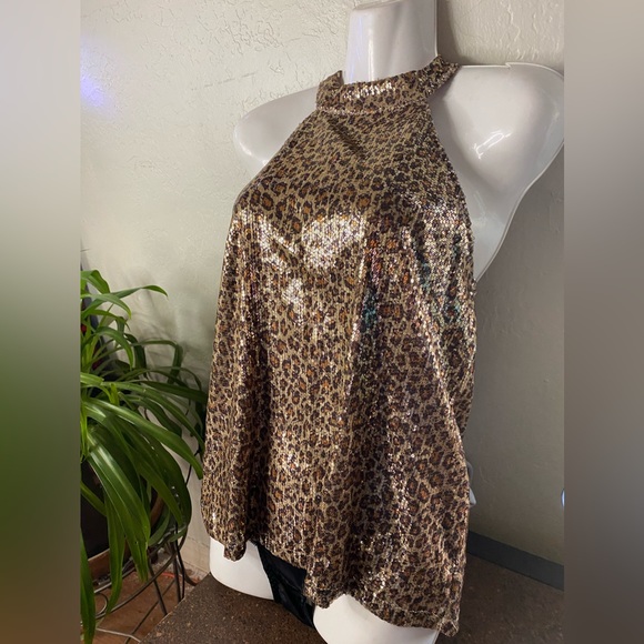 Women’s NWT Cable & Gauge Sequined Animal Print Dress Top - Picture 7 of 16